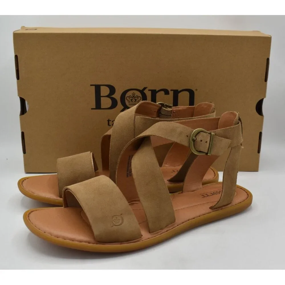 Born Womens‎ Size 9 Neil Gladiator Taupe Suede Sandals Shoes